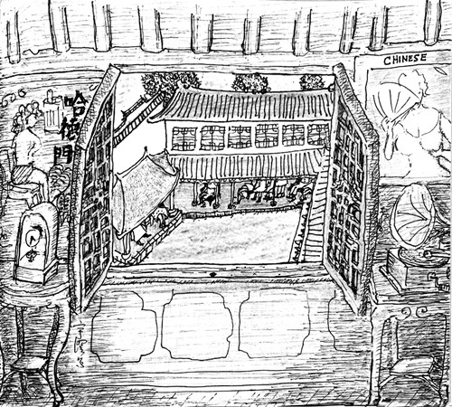 樓下說(shuō)書(shū)，聽(tīng)書(shū)。樓上的情況，不清楚，很多事情如此