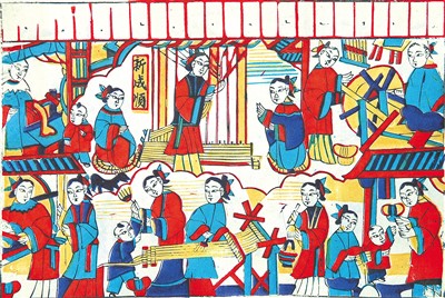 山東濰坊楊家埠年畫(huà)《女十忙》 　　山東工藝美術(shù)學(xué)院博物館藏