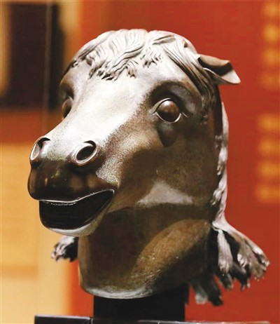 　圓明園博物館展出的清代馬首銅像。 　　圓明園管理處供圖